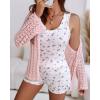imageCHICME Womens Pajama Sets Casual Sleeveless Tank Top and Shorts Ribbed Knit 2 Piece Lounge SetZfloral White