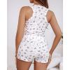 imageCHICME Womens Pajama Sets Casual Sleeveless Tank Top and Shorts Ribbed Knit 2 Piece Lounge SetZfloral White