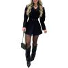 imageCHICME Blazer Romper for Women 2025 Notched Collar Puff Sleeve Fall Jumpsuit with Detachable BeltBlack