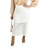 imageCHICME Casual Hollow Out Crochet 2025 Mid Calf Skirt for Women Elegant Eyelet Lace Casual High Waisted ALine SkirtWhite