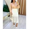 imageCHICME Casual Hollow Out Crochet 2025 Mid Calf Skirt for Women Elegant Eyelet Lace Casual High Waisted ALine SkirtWhite