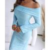 imageCHICME Womens Sexy Off Shoulder Bodycon Sweater Dress 2025 Long Sleeve Hollow Out Slim Fit Party Midi DressLighted Blue