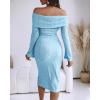 imageCHICME Womens Sexy Off Shoulder Bodycon Sweater Dress 2025 Long Sleeve Hollow Out Slim Fit Party Midi DressLighted Blue