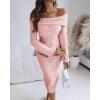 imageCHICME Womens Sexy Off Shoulder Bodycon Sweater Dress 2025 Long Sleeve Hollow Out Slim Fit Party Midi DressPink