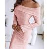 imageCHICME Womens Sexy Off Shoulder Bodycon Sweater Dress 2025 Long Sleeve Hollow Out Slim Fit Party Midi DressPink