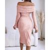 imageCHICME Womens Sexy Off Shoulder Bodycon Sweater Dress 2025 Long Sleeve Hollow Out Slim Fit Party Midi DressPink