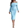 imageCHICME Womens Sexy Off Shoulder Bodycon Sweater Dress 2025 Long Sleeve Hollow Out Slim Fit Party Midi DressLighted Blue