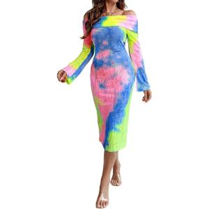 imageCHICME Womens Sexy Off Shoulder Bodycon Sweater Dress 2025 Long Sleeve Hollow Out Slim Fit Party Midi DressYellow