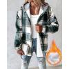 imageCHICME Womens Lightweight Casual Jacket 2025 Plaid Long Sleeve Shacket Fleece Lined Hooded Jackets Warm CoatAgreen