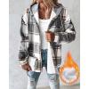 imageCHICME Womens Lightweight Casual Jacket 2025 Plaid Long Sleeve Shacket Fleece Lined Hooded Jackets Warm CoatBgray
