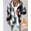 imageCHICME Womens Lightweight Casual Jacket 2025 Plaid Long Sleeve Shacket Fleece Lined Hooded Jackets Warm CoatBlack