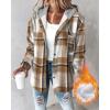 imageCHICME Womens Lightweight Casual Jacket 2025 Plaid Long Sleeve Shacket Fleece Lined Hooded Jackets Warm CoatBrown