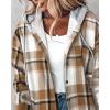 imageCHICME Womens Lightweight Casual Jacket 2025 Plaid Long Sleeve Shacket Fleece Lined Hooded Jackets Warm CoatBrown