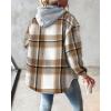 imageCHICME Womens Lightweight Casual Jacket 2025 Plaid Long Sleeve Shacket Fleece Lined Hooded Jackets Warm CoatBrown