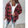 imageCHICME Womens Lightweight Casual Jacket 2025 Plaid Long Sleeve Shacket Fleece Lined Hooded Jackets Warm CoatDark Red