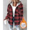 imageCHICME Womens Lightweight Casual Jacket 2025 Plaid Long Sleeve Shacket Fleece Lined Hooded Jackets Warm CoatDark Red