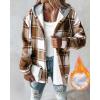 imageCHICME Womens Lightweight Casual Jacket 2025 Plaid Long Sleeve Shacket Fleece Lined Hooded Jackets Warm CoatKhaki