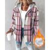 imageCHICME Womens Lightweight Casual Jacket 2025 Plaid Long Sleeve Shacket Fleece Lined Hooded Jackets Warm CoatPink