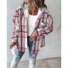 imageCHICME Womens Lightweight Casual Jacket 2025 Plaid Long Sleeve Shacket Fleece Lined Hooded Jackets Warm CoatPink