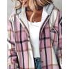 imageCHICME Womens Lightweight Casual Jacket 2025 Plaid Long Sleeve Shacket Fleece Lined Hooded Jackets Warm CoatPink
