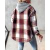 imageCHICME Womens Lightweight Casual Jacket 2025 Plaid Long Sleeve Shacket Fleece Lined Hooded Jackets Warm CoatRed