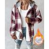 imageCHICME Womens Lightweight Casual Jacket 2025 Plaid Long Sleeve Shacket Fleece Lined Hooded Jackets Warm CoatRed