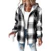 imageCHICME Womens Lightweight Casual Jacket 2025 Plaid Long Sleeve Shacket Fleece Lined Hooded Jackets Warm CoatBlack
