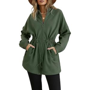 imageCHICME Womens Zip Up Hoodie Long Sleeve Sweatshirt Fall Fashion 2025 Casual Jackets Winter ClothesArmy Green