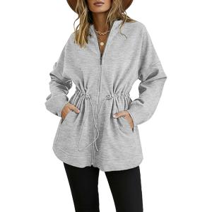 imageCHICME Womens Zip Up Hoodie Long Sleeve Sweatshirt Fall Fashion 2025 Casual Jackets Winter ClothesGrey