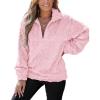 imageCHICME Womens Fuzzy Oversized Sweatshirt Winter Pullover Argyle Pattern Zip Up Pullover Long SleevePink