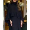 imageCHICME 2 Pieces Outfits for Women 2025 HighLow Ruffles Hem Cape Top and Casual Wide Leg Pants Travel Matching SetsBlack