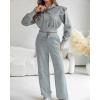 imageCHICME Womens 2 Piece Outfits 2025 Cropped Long Sleeve Hoodie and Wide Leg Sweatpants Set Fall Fashion Sweatsuit TracksuitAgray