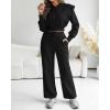 imageCHICME Womens 2 Piece Outfits 2025 Cropped Long Sleeve Hoodie and Wide Leg Sweatpants Set Fall Fashion Sweatsuit TracksuitBlack