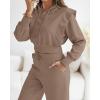 imageCHICME Womens 2 Piece Outfits 2025 Cropped Long Sleeve Hoodie and Wide Leg Sweatpants Set Fall Fashion Sweatsuit TracksuitBrown
