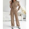 imageCHICME Womens 2 Piece Outfits 2025 Cropped Long Sleeve Hoodie and Wide Leg Sweatpants Set Fall Fashion Sweatsuit TracksuitBrown