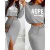 imageCHICME Womens 2 Piece Sets Fall Casual Long Sleeve Top and Matching High Waist Skirt Set Lounge Wear SweatsuitsGray