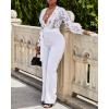 imageCHICME Womens Floral Lace Jumpsuit 2025 Deep VNeck Casual Fall Long Sleeve Ovearalls with Belt Pant Side PocketsAwhite