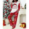 imageCHICME Womens Pajamas Sets 2 Piece Long Sleeve Lounge Set 2025 Loose Pants Pj Sets Loungewear with PocketsTsanta Hat Red