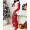 imageCHICME Womens Pajamas Sets 2 Piece Long Sleeve Lounge Set 2025 Loose Pants Pj Sets Loungewear with PocketsTsanta Hat Red