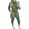 imageCHICME 2 Piece Long Sleeve Lounge Outfits for Women 2025 Mock Neck Decorative Button Slit Top and Stretchy Cuffed Pants SetArmy Green