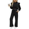 imageCHICME Womens 2 Piece Outfits 2025 Cropped Long Sleeve Hoodie and Wide Leg Sweatpants Set Fall Fashion Sweatsuit TracksuitBlack