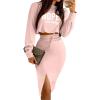imageCHICME Womens 2 Piece Sets Fall Casual Long Sleeve Top and Matching High Waist Skirt Set Lounge Wear SweatsuitsPink