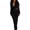 imageCHICME Womens Floral Lace Jumpsuit 2025 Deep VNeck Casual Fall Long Sleeve Ovearalls with Belt Pant Side PocketsBlack
