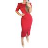imageWomens Bodycon Midi Dress Ruched Puff Sleeve Cocktail Pencil Dress Casual Slit Party Work DressesIred