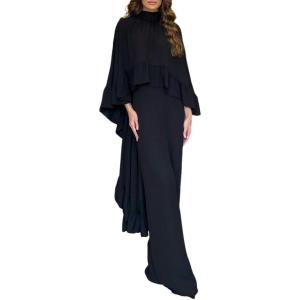 imageCHICME 2 Pieces Outfits for Women 2025 HighLow Ruffles Hem Cape Top and Casual Wide Leg Pants Travel Matching SetsBlack