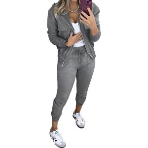 imageCHICME 2025 Women 2 Piece Outfits Sets Long Sleeve Zip Up Hoodie ampamp Stretchy Waist Joggers Sweatpants Set Casual Pants SetGray
