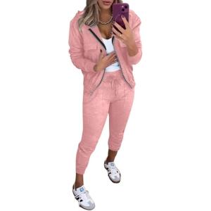 imageCHICME 2025 Women 2 Piece Outfits Sets Long Sleeve Zip Up Hoodie ampamp Stretchy Waist Joggers Sweatpants Set Casual Pants SetPink