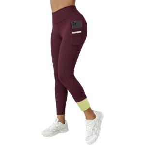 imageCHICME Fleece Lined Leggings Women 2025 Tummy Control Thermal Warm High Waisted Winter Yoga Pants with PocketsBurgundywith Pocket