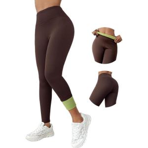 imageCHICME Fleece Lined Leggings Women 2025 Tummy Control Thermal Warm High Waisted Winter Yoga Pants with PocketsCoffee