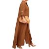imageCHICME Womens 2 Piece Casual Outfits 2025 Long Sleeve Button Down Longline Shirt and Wide Leg Pants Set Lounge SetDark Brown